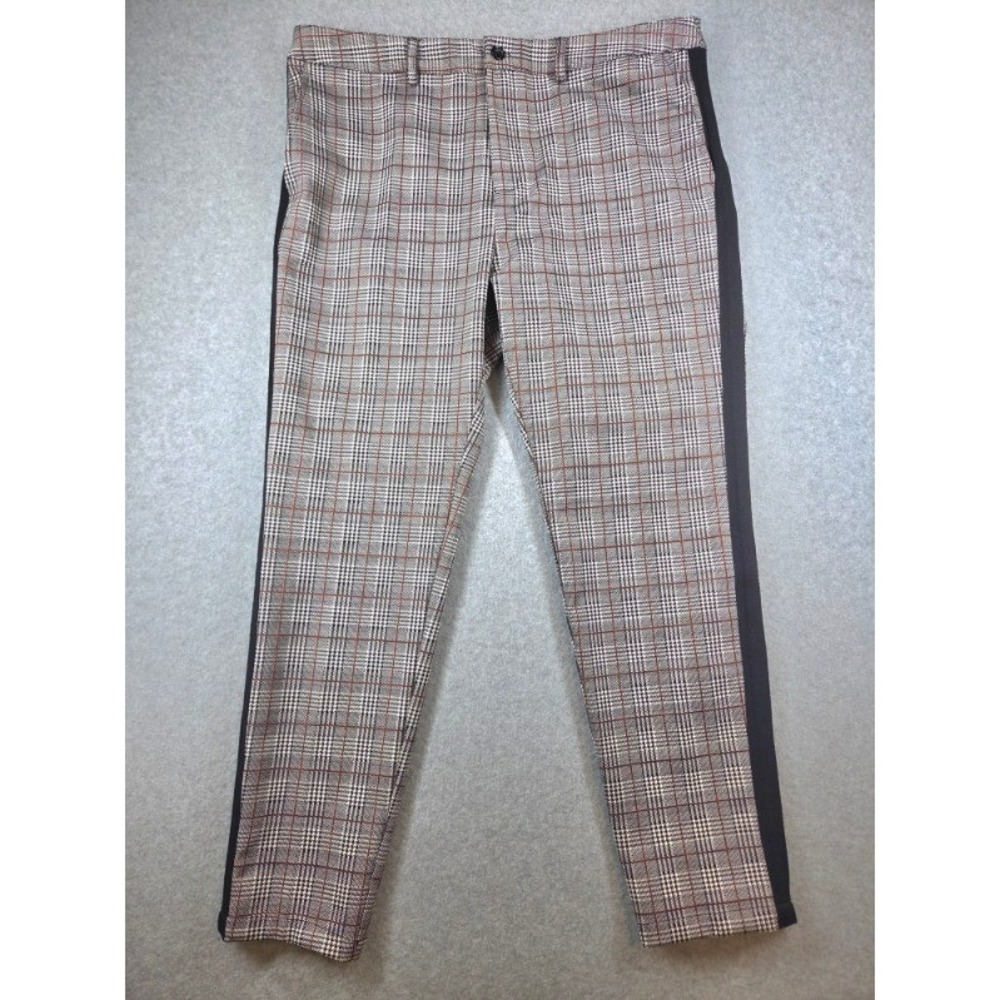 Mauvais Mens Brown Glen Check Plaid Side Stripe Slim Tapered Pants Size 34
